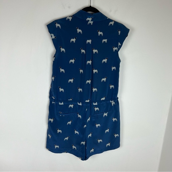 Sea New York 100% Silk French Bulldog Print Romper Blue Size XS - Picture 3 of 5